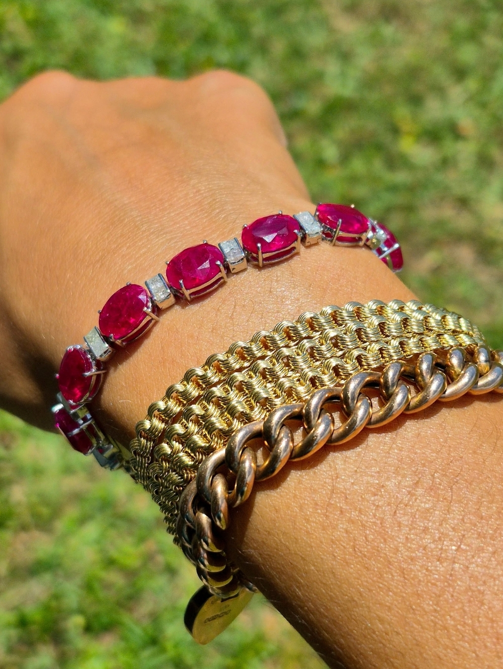 14k Gold & Natural Diamond Ruby Tennis Bracelet - Picture 8 of 8